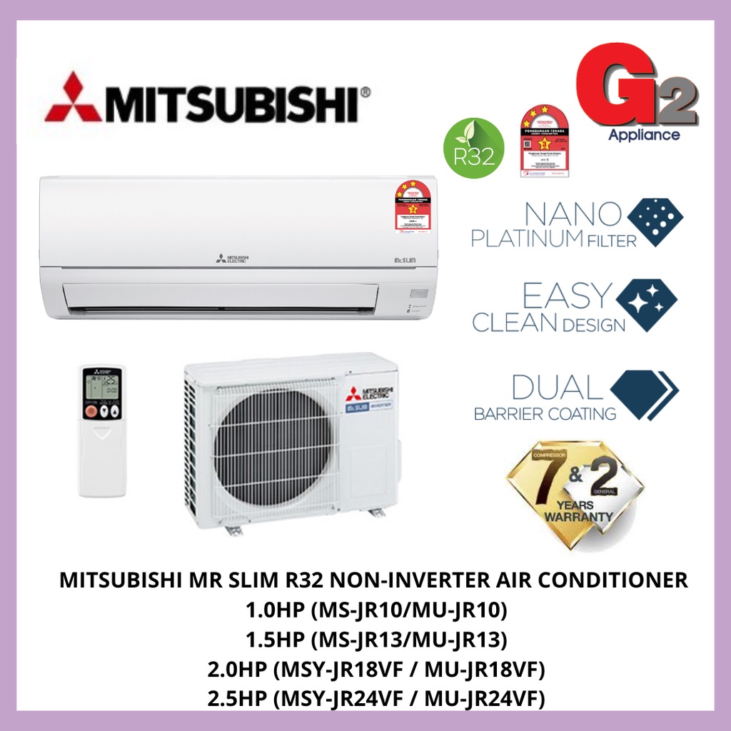 MITSUBISHI MR SLIM R32 NON-INVERTER AIR COND 1.0HP[MSY-JR10VF]/1.5HP ...