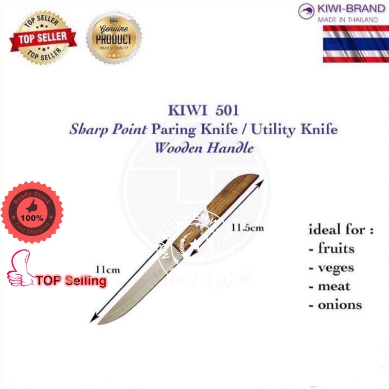 ORIGINAL KIWI THAILAND 5” Utility Fruit Knife Wood Handle 501/502 ...