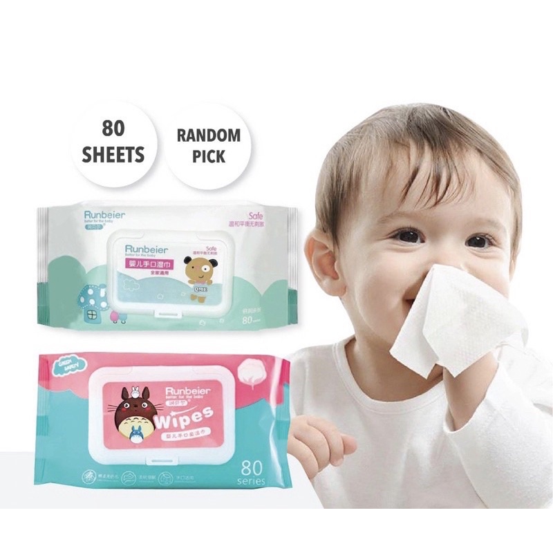 80PCS Premium Baby Wet Wipes Tisu Basah Wet Tissue With Cover Non Alcohol Parabens Free Fragrance Free