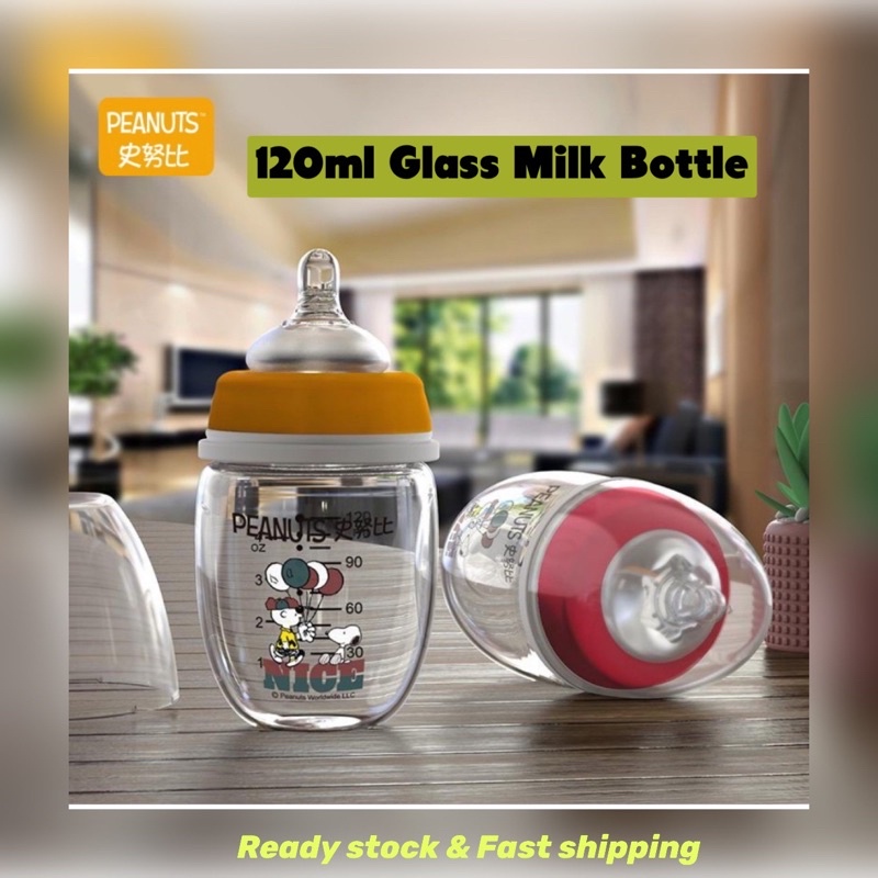 SNOPPY GLASS BABY MILK BOTTLE 180MLBOTTLE SUSU BAYI / bottle wide