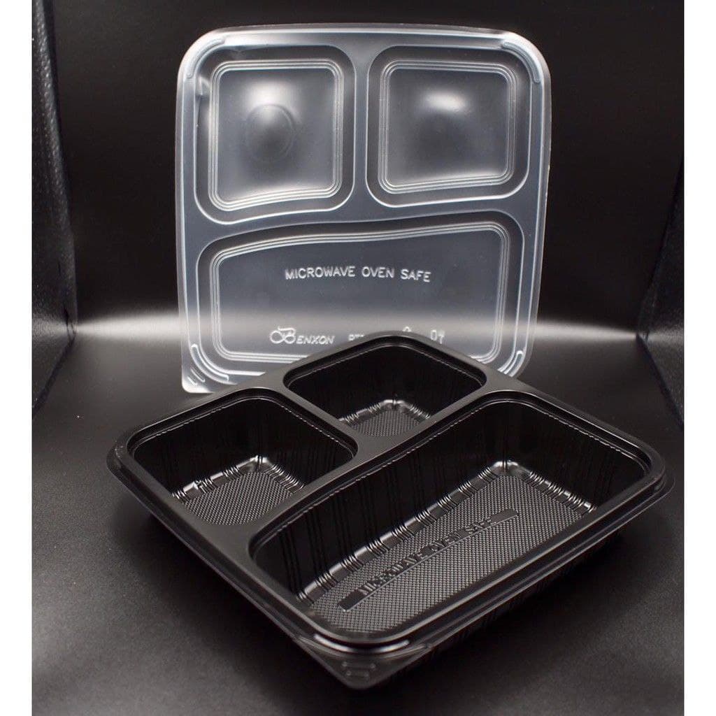 [50sets± ] BTB-3CN BTB-4C 3/4 Compartment Black Container With Lid ...