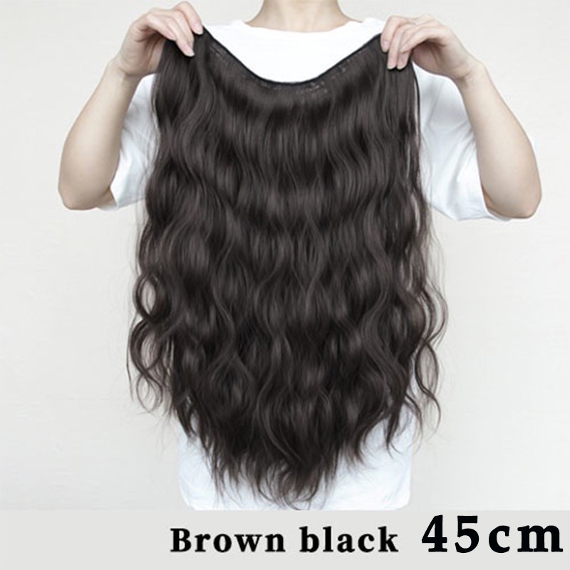 Long Curly Hair U Shaped Big Wave Fluffy Corn Perm Long Hair One Piece Invisible Wool Roll Wig 0125