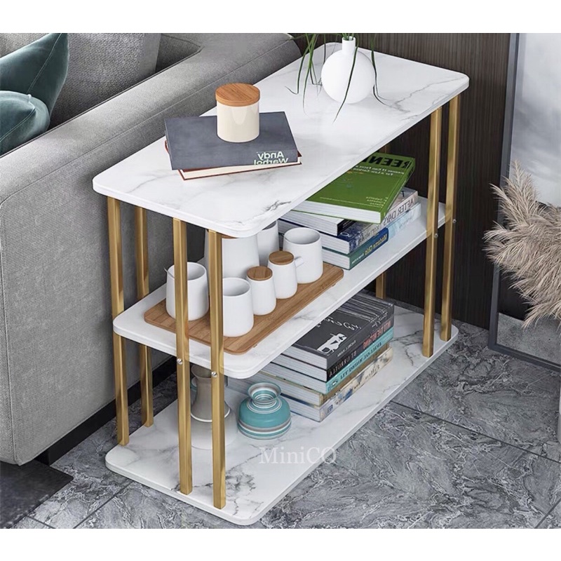 Scandinavian Design 2 Tiers Marble Strap Side Table Coffee Table Living ...