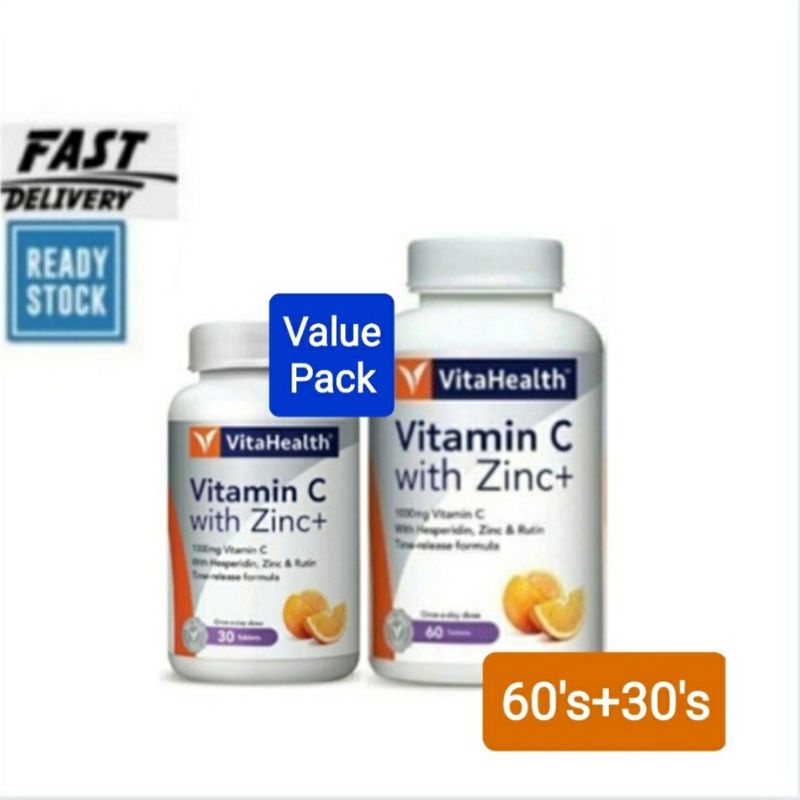 VITAHEALTH VITAMIN C WITH ZINC 1000mg 30's/ 60'S Exp08/2024 Shopee