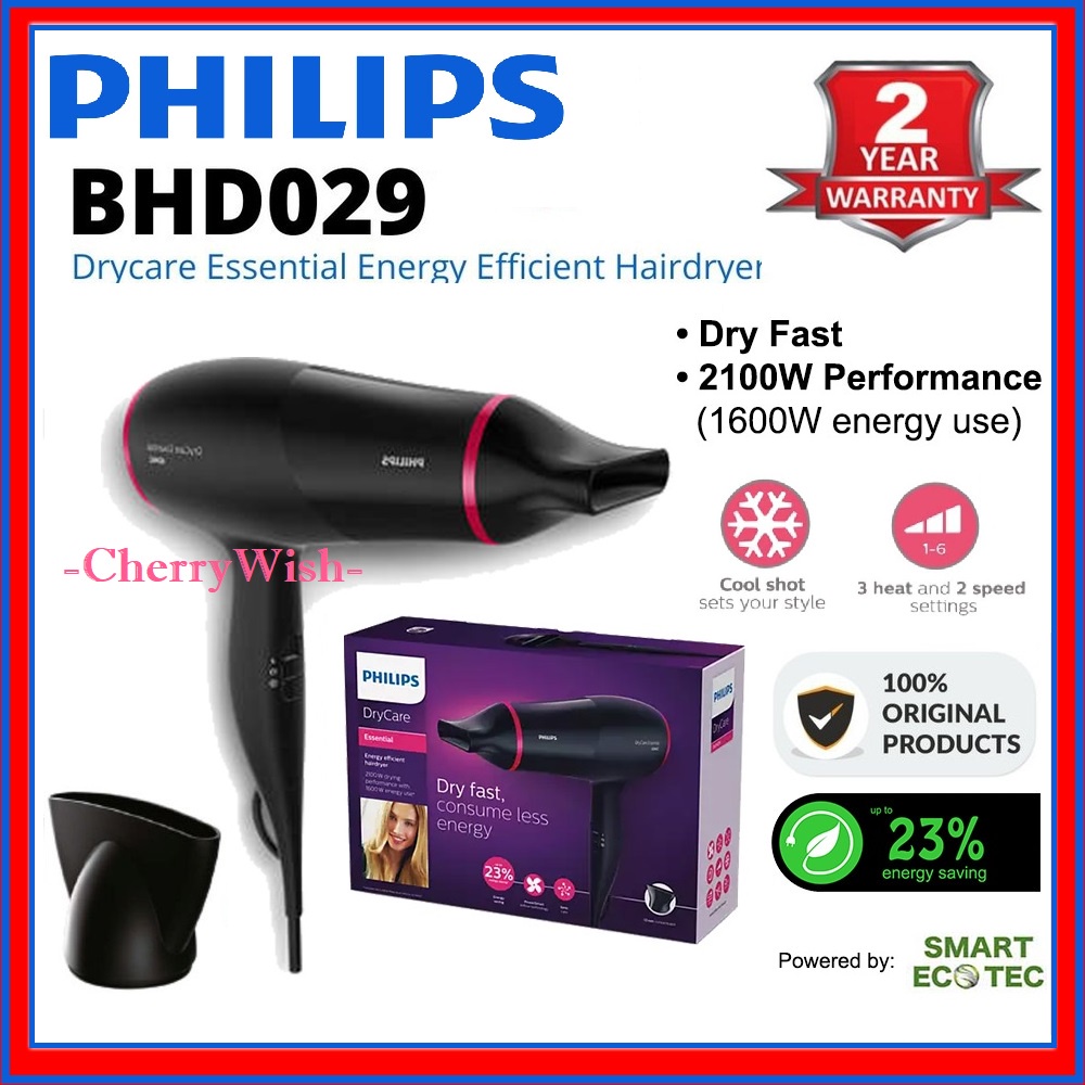 Philips DryCare BHD029 (2100W) Hair Dryer Essential Energy Efficient ...