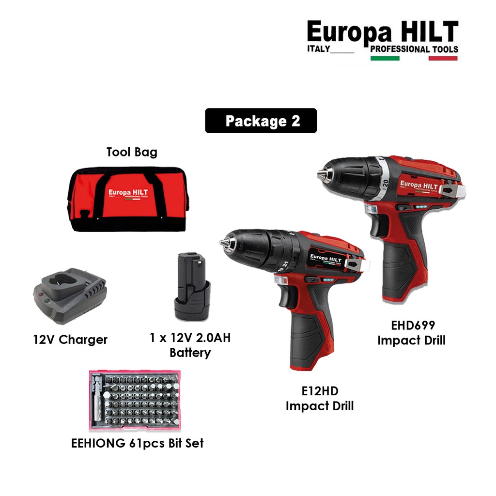 EUROPAHILT EUROPA HILT EHD699 BATTERY DRILL E12HD IMPACT DRILL 12V
