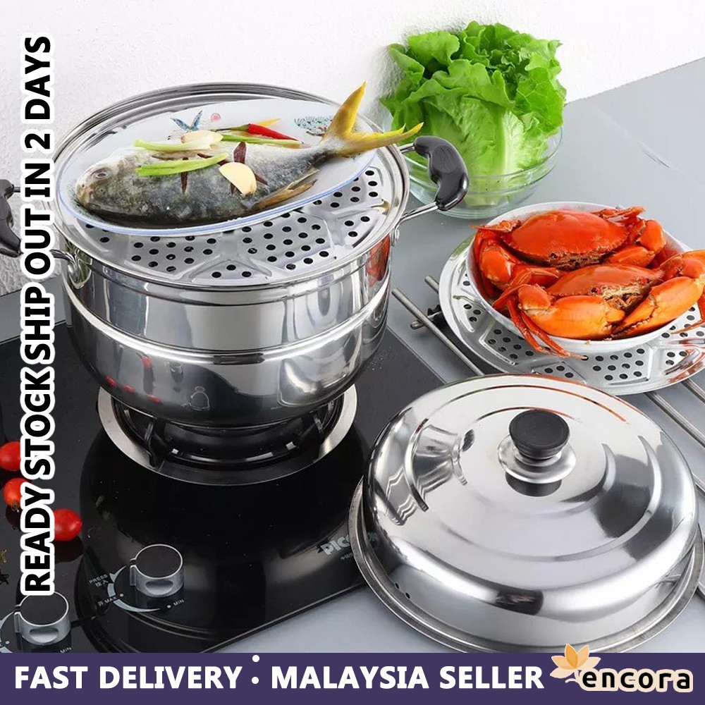 Encora 2 Tier Stainless Steel Steamer Pot Steamboat Hotpot Cooker ...