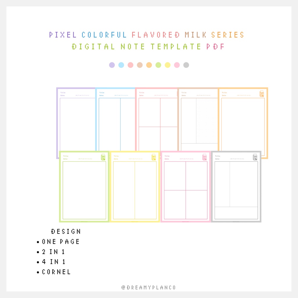 [PDF] Pixel Colorful Flavored Milk Series Digital Note Template Set | 9 ...