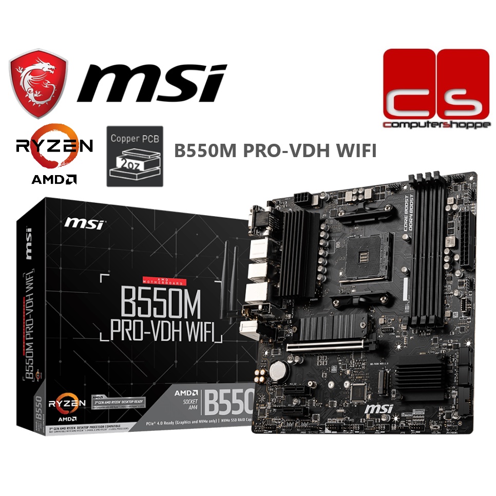 MSI B550M PROVDH WIFI AM4 MicroATX Motherboard Wirh AMD Processors