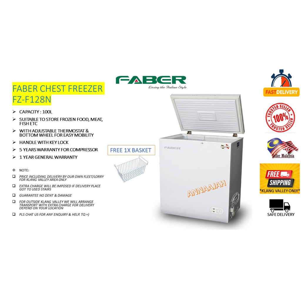 (FREE DELIVERY KLANG VALLEY AREA} Faber Chest Freezer FZ-F128(N) - NEW ...