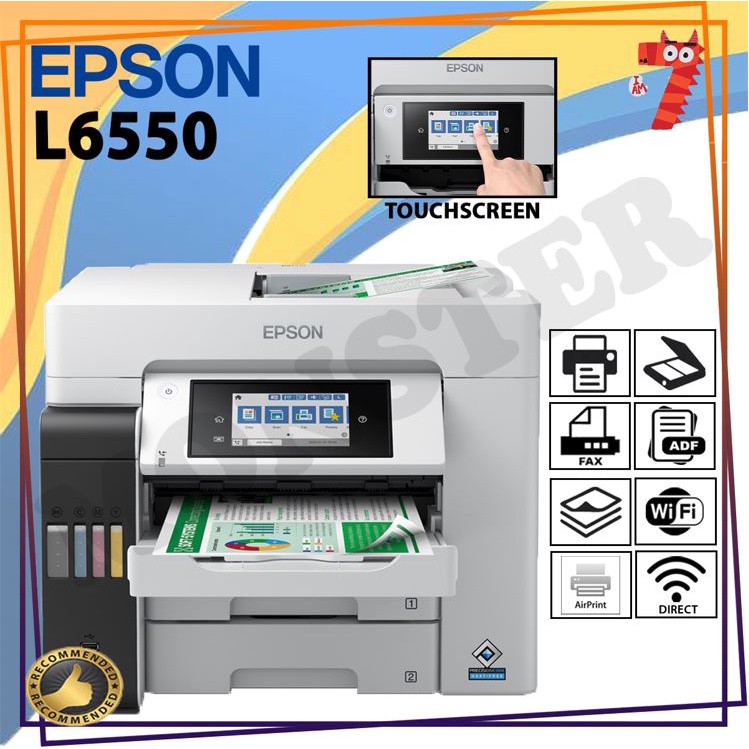 Epson Ecotank L6550 A4 Colour Wi Fi Duplex All In One Print Scan Copy Fax Adf Ink 9638