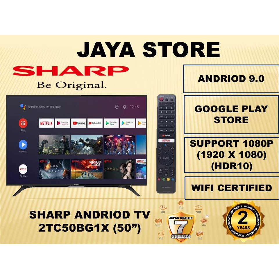 SHARP 50" INCH / INCI ANDRIOD LED TV 2TC50BG1X (GOOGLE PLAY STORE)(WIFI