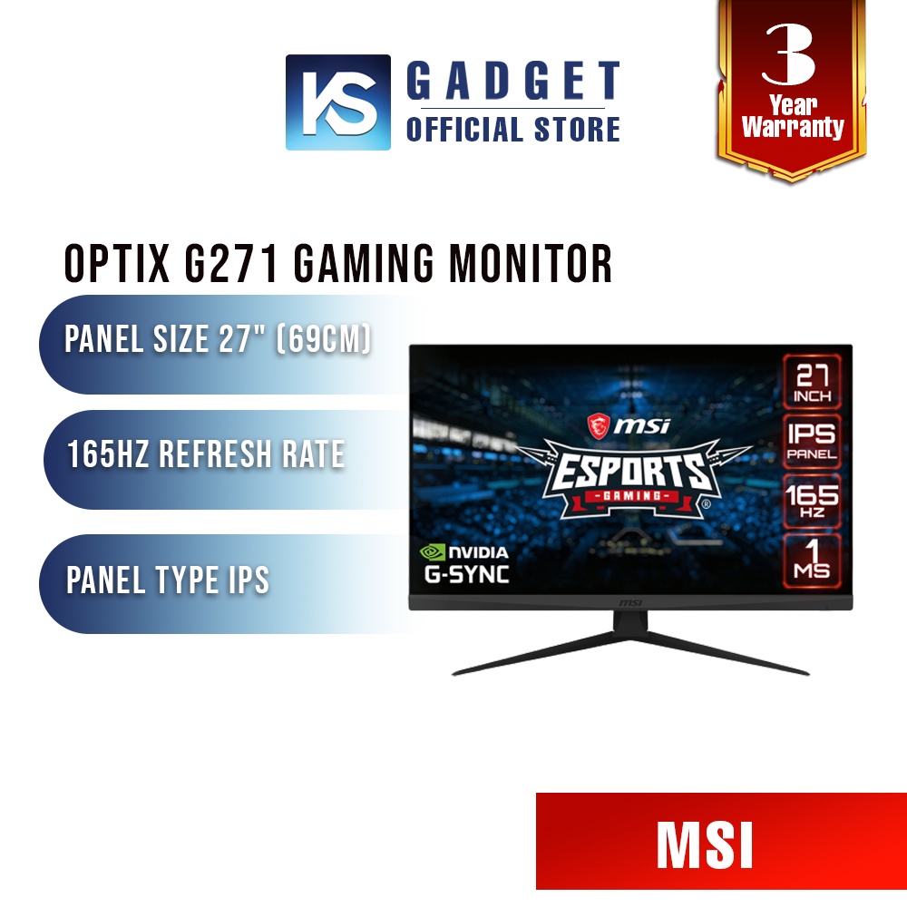 MSI Optix G273 Gaming Monitor w/ FHD, Nvidia GSync Compatible (27"/1920x1080/165Hz/IPS Panel