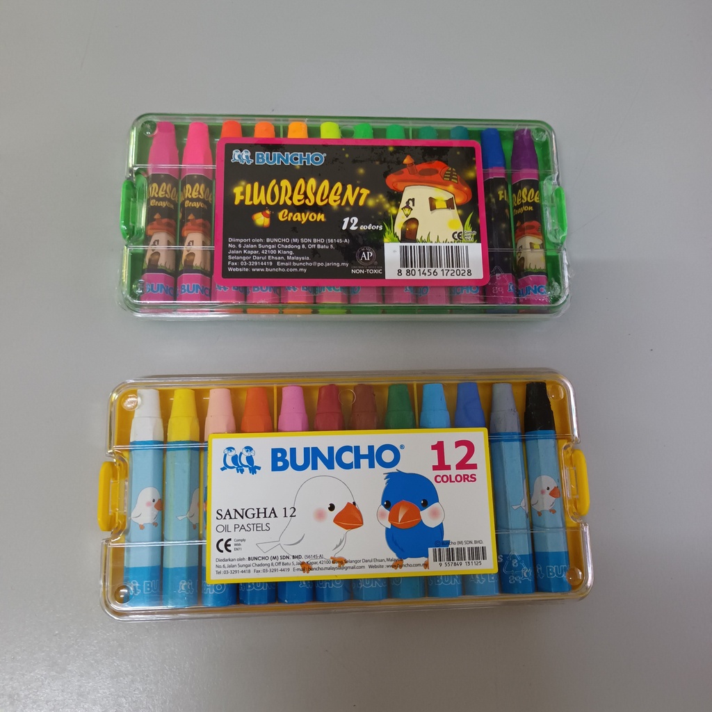 BUNCHO Fluorescent Crayon (12 colours)/ BUNCHO Sangha Oil Pastel (12 ...