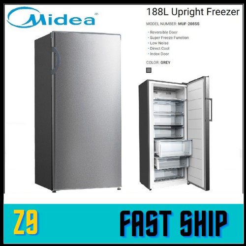 Midea Freezer (188L) Standing Freezer Eco-R600a Super Freeze Function  Upright Freezer MUF-208SD