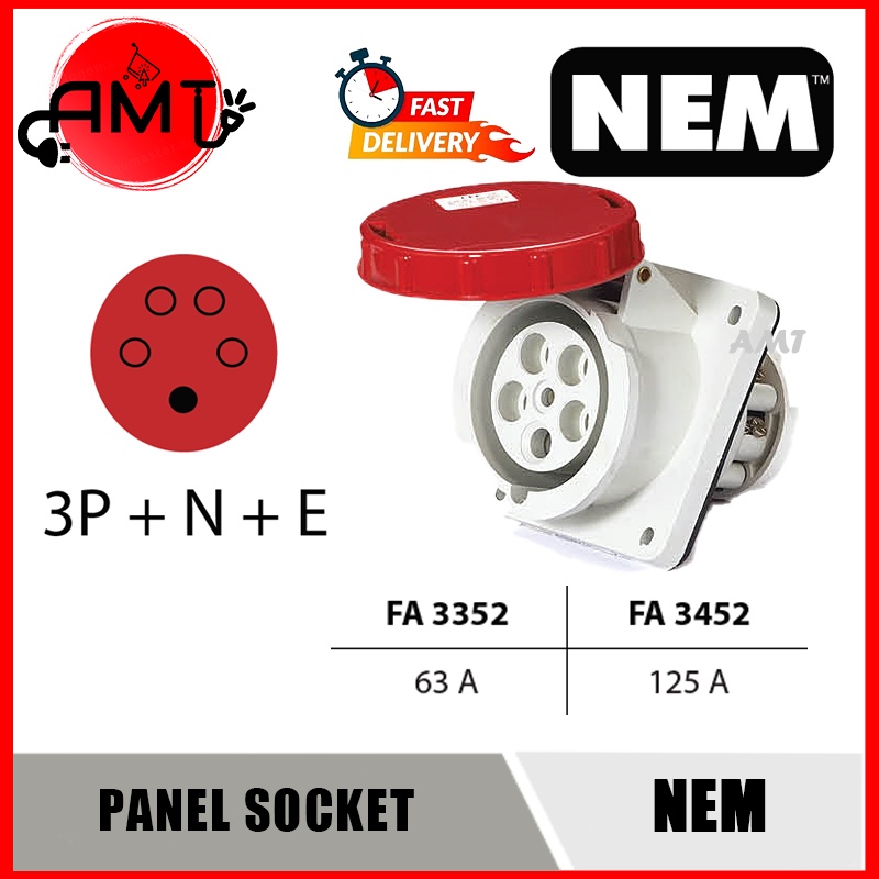 NEM PANEL MOUNT SOCKET 3P+N+E 63A 125A 335 345 IP67 | Shopee Malaysia