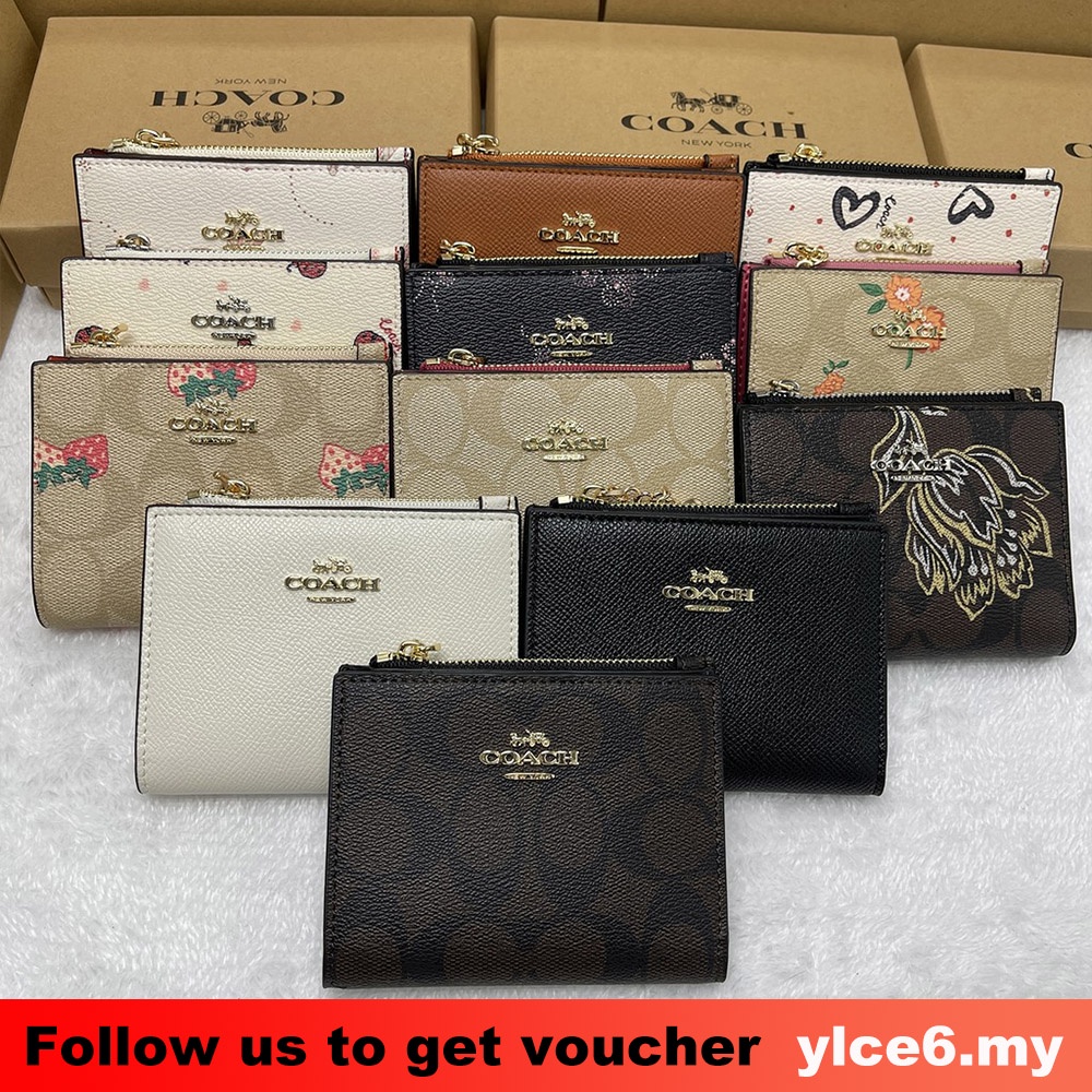 Coach Snap Card Case Short Wallet Women Purses Zip Fold 4592 76880