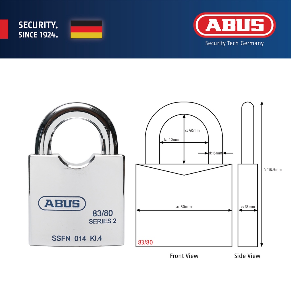 thumbnail image 2 of ABUS 83CS/55 Rock Padlock – Without Cylinder (No Core) – Rekeyable, Protected Shackle, Chrome Body 2 of 4