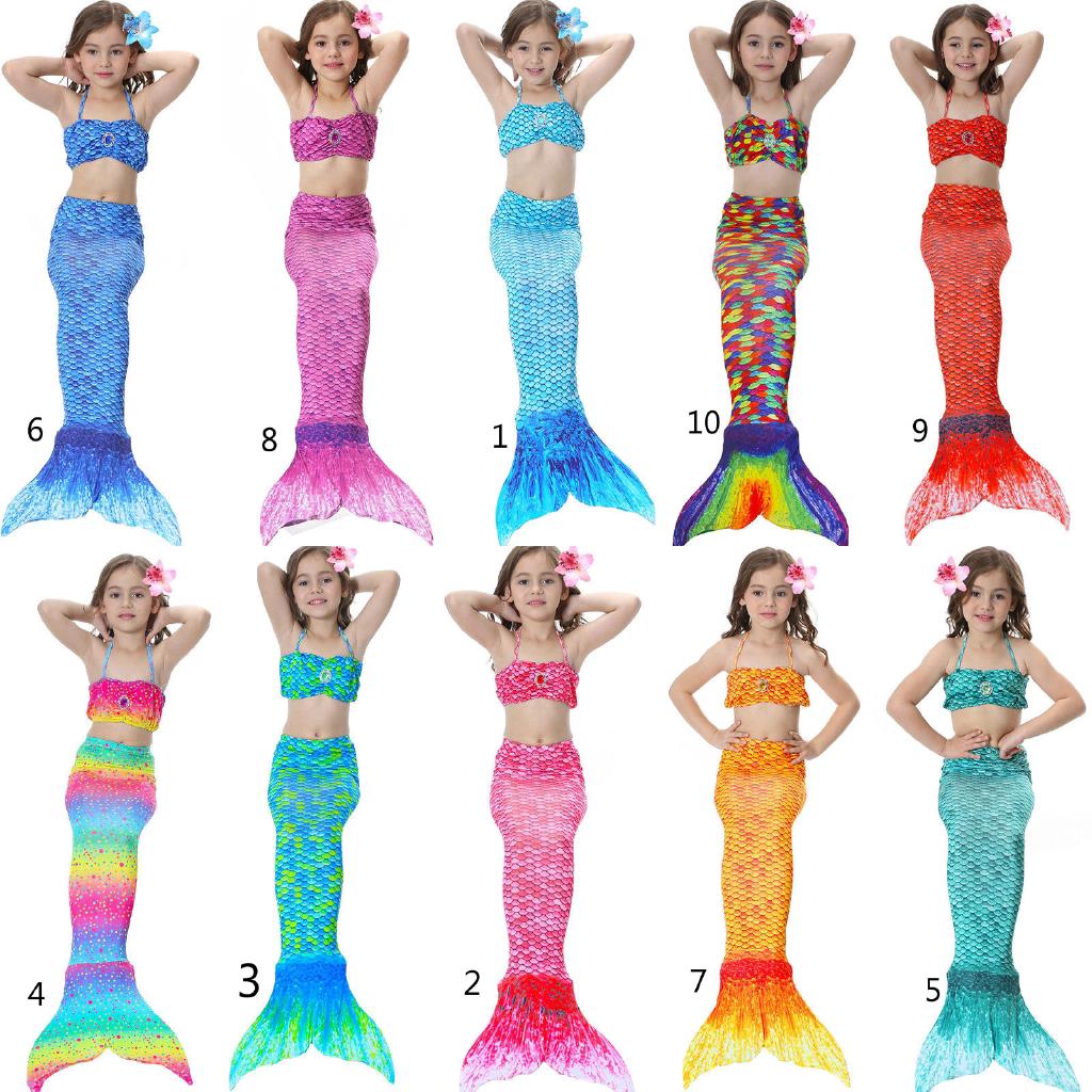 Hot kid Girls Little Mermaid Tail Swimmable Swimming Costume Swimsuit  Bikini Set 