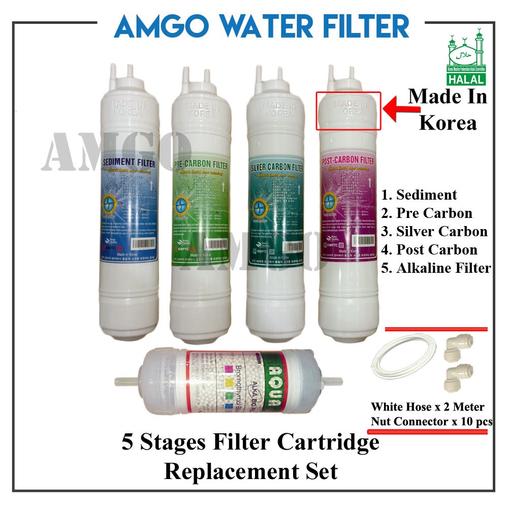 AMGO HALAL K2000 K3000 Korea Filter Complete 5/ 6 Stage Cartridge Water