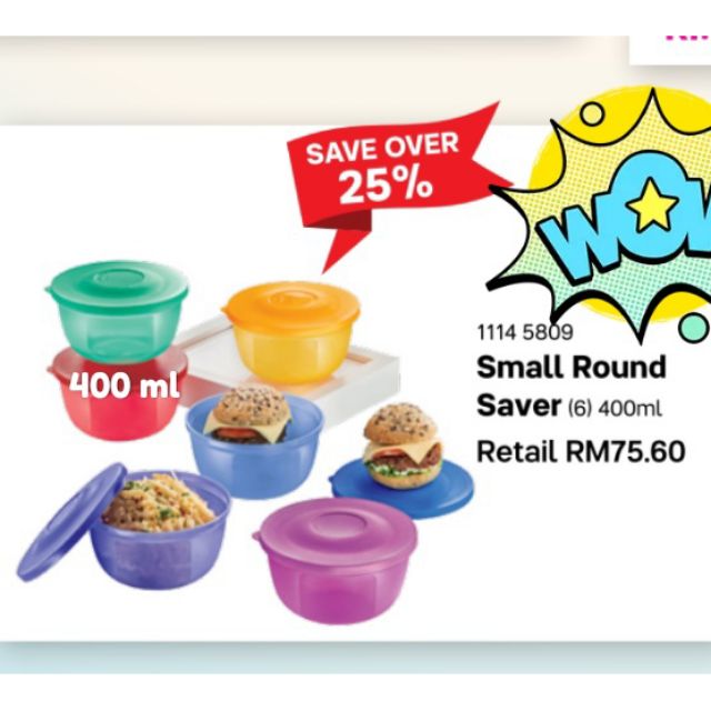 Tupperware Small Round Saver (6) 400ml