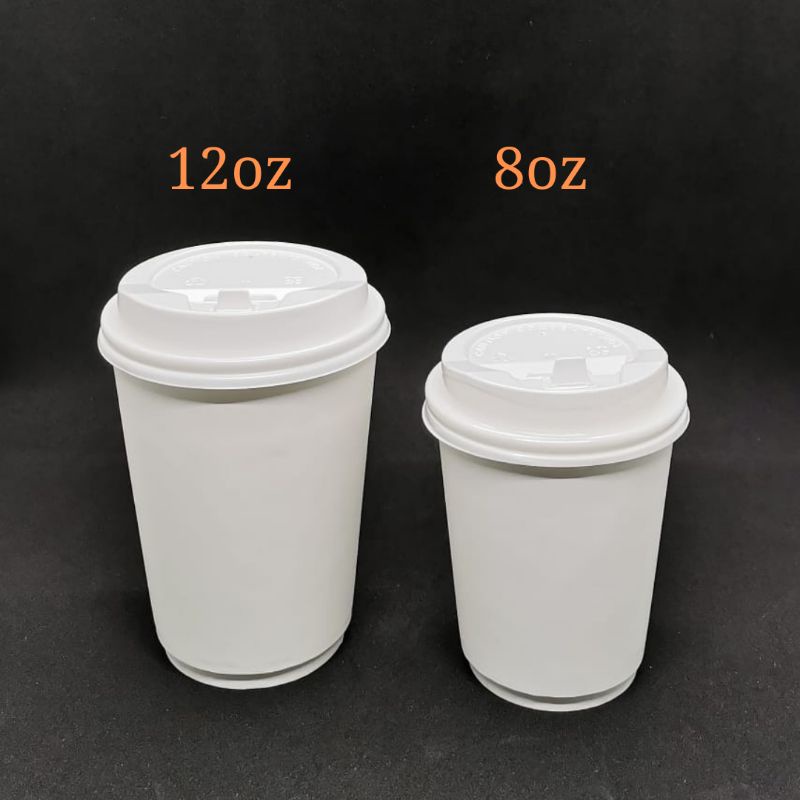 8oz / 12oz Double Wall Hot Cup / White Lid / [20 pcs] Disposable Paper ...