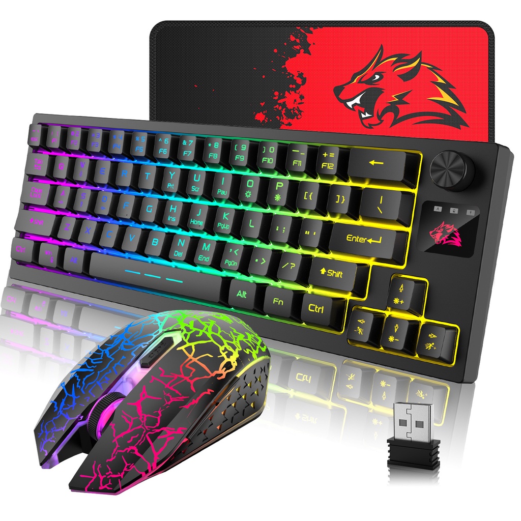 FreeWolf T50 RGB wireless Keyboard and wireless mouse set Gaming Set ...