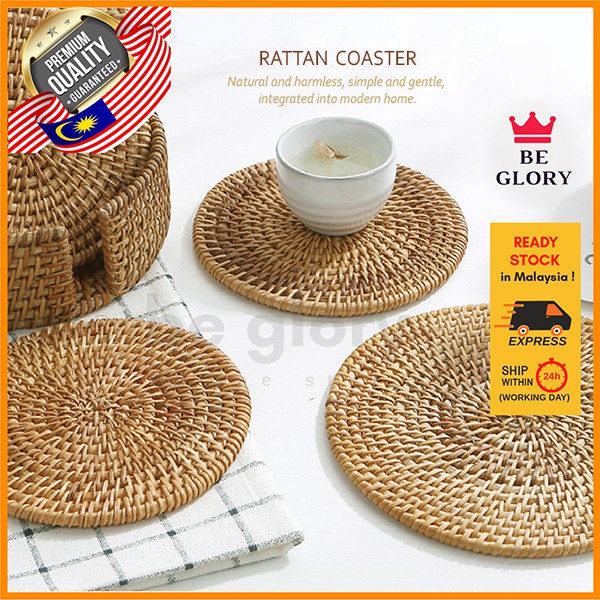 Natural Handmade Round Kitchen Dining Rattan Placemat Rattan Coaster ...