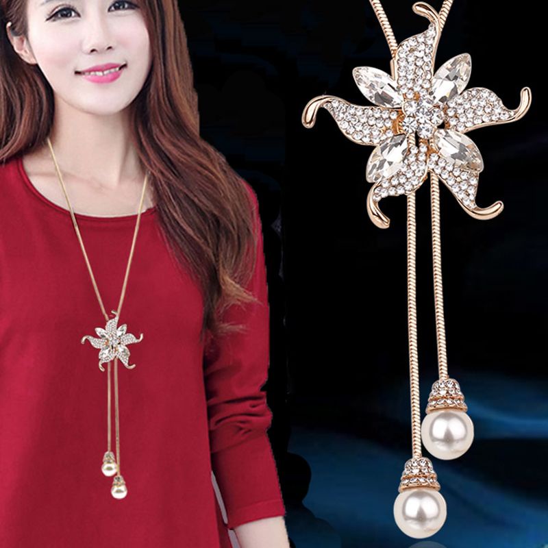 LZ Rantai Panjang Loket Bunga Flower Ladies Necklace Long Necklace ...