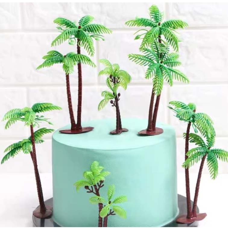 Artificial coconut tree cake topper jungle theme birthday party cake