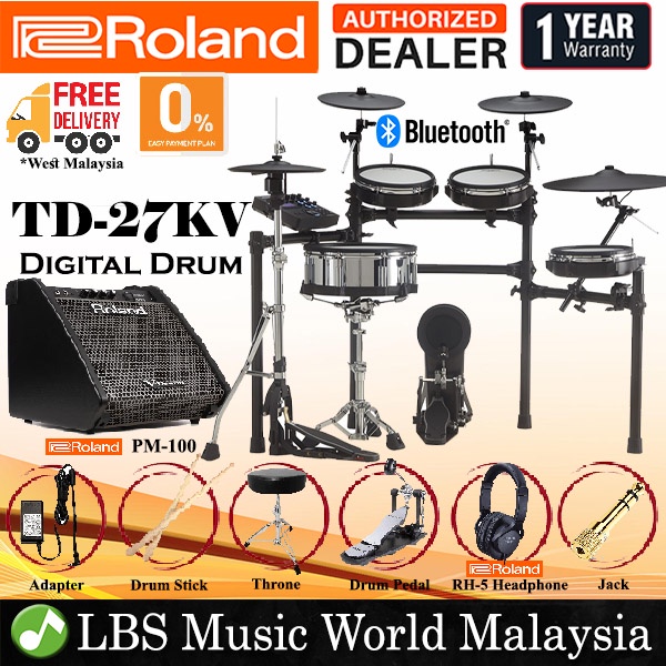 Roland TD27KV 5 Piece Electronic Digital Drum Set with PM100 Amp