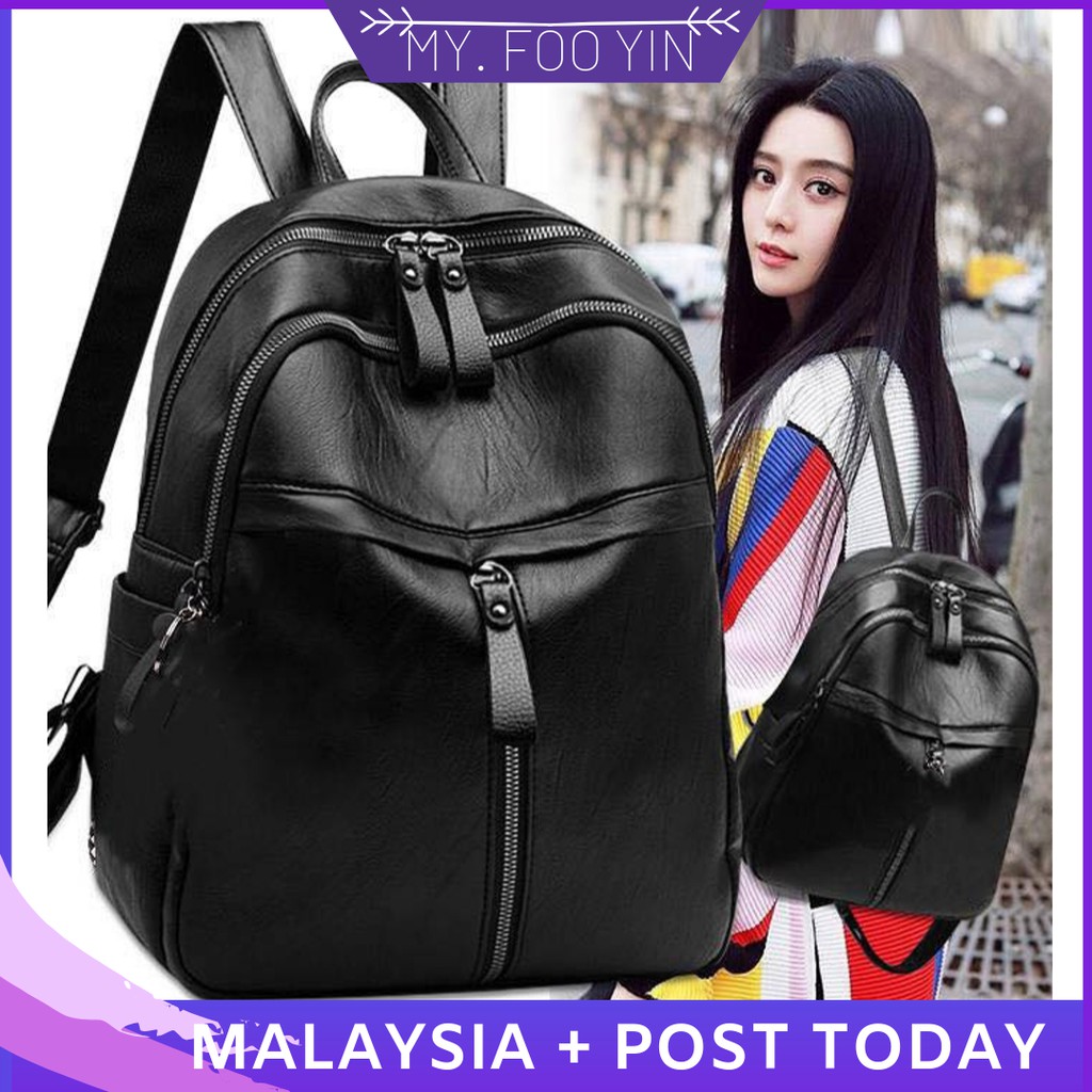 B06 Ready Stock Malaysia MYFOOYIN woman Backpack travel leather bag handbag shoulder zip bag Shopee Malaysia