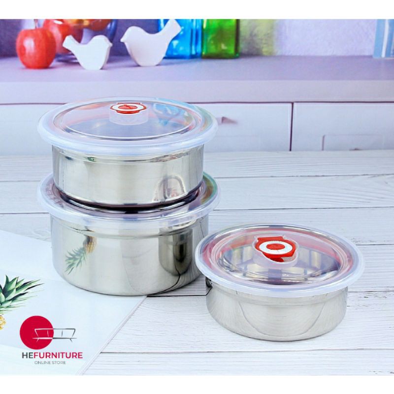 Stainless Steel Round Food Storage Box Fresh Keeping /Double layer ...