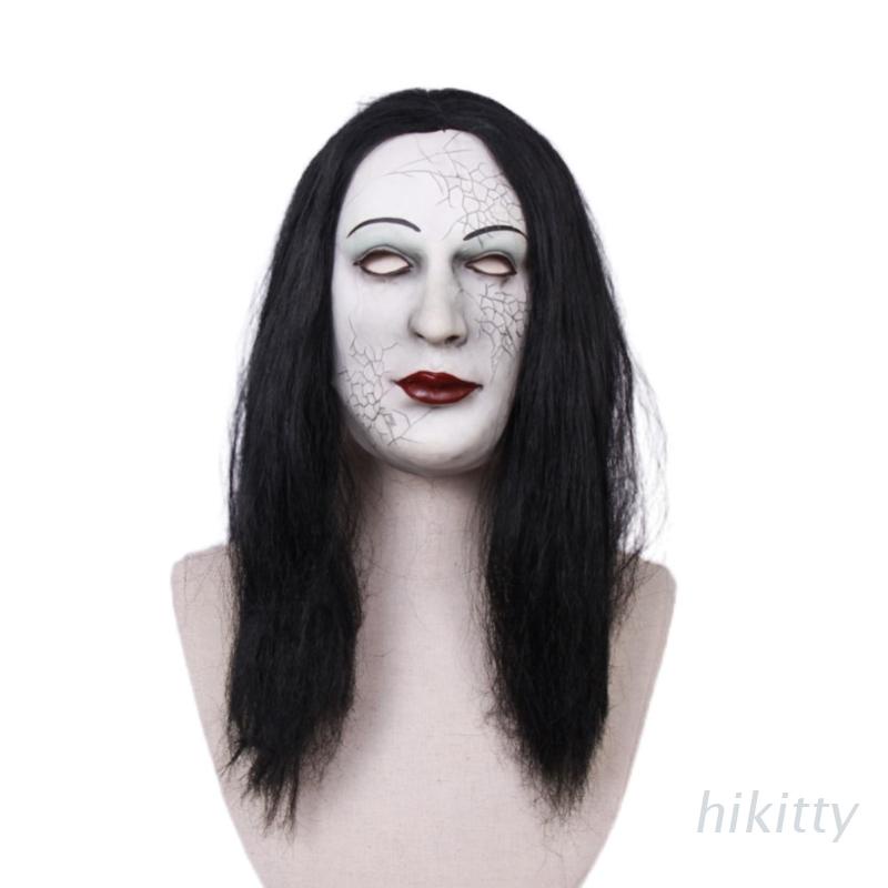 HIK Realistic Latex Female Ghost Mask Long Hair Face Cover Halloween