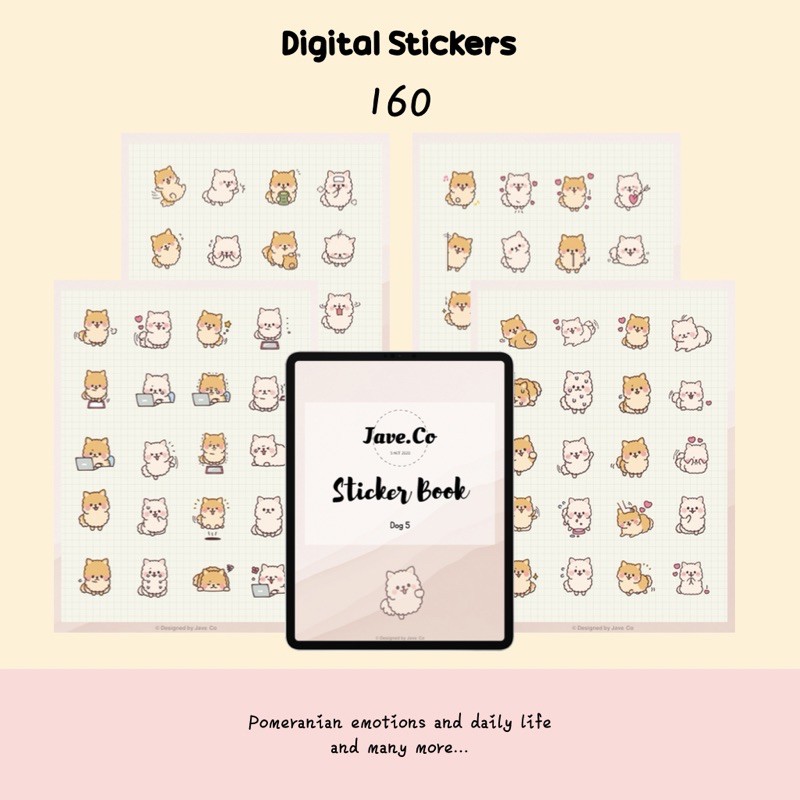 Goodnotes / PNG Digital Stickers for any devices Dog 5 Pomeranian for ...