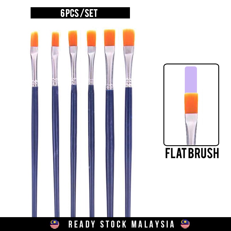 VC Art 6pcs/10pcs Nylon Brush Set Economy Beginner Halal Flat Brush