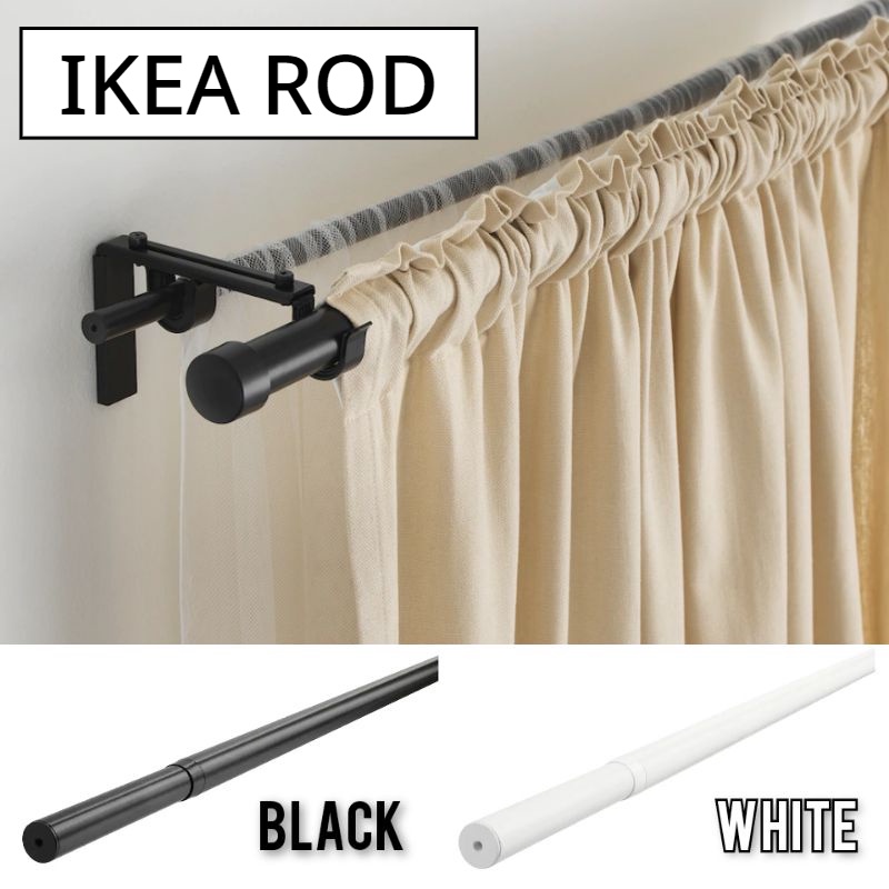 IKEA Hugad Curtain Rod Curtain Thick Metal Rod (120cm210cm) Black White Extendable Curtain Rod