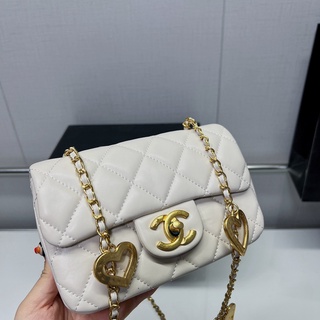 Authentic Chanel Pearl Logo Strap Small Flap Bag AS1436