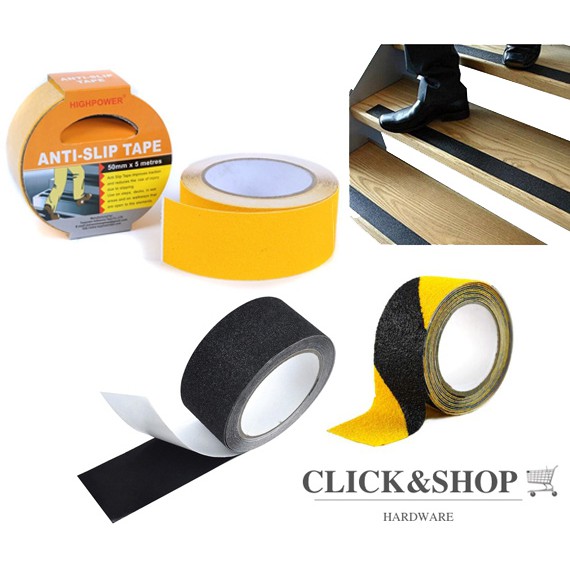 READY STOCK] HIGHPOWER ANTI-SLIP TAPE (BLACK/YELLOW/YELLOW BLACK) 50mm x 5  METRES