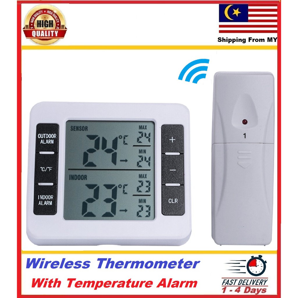 LCD Wireless Digital Thermometer Meter Indoor and Outdoor Refrigerator ...