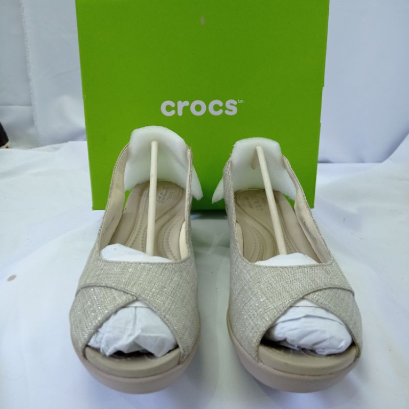 Crocs Leigh Ann Shimmer Slingback Wedge Sandals Shopee Malaysia