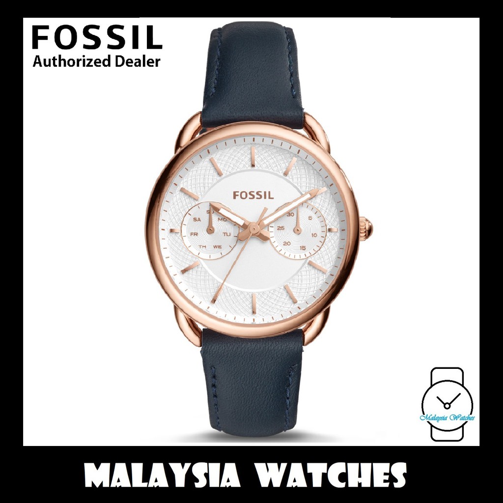 OFFICIAL WARRANTY Fossil Women s ES4260 Tailor Multifunction Navy Blue Leather Watch 2 Years International Warranty