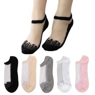 Women Lace Cotton Invisible No Show Socks Non-slip Summer Solid