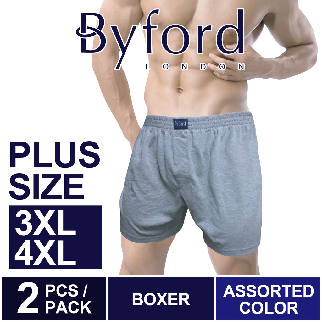 (2 Pcs) Byford Plus Size Men Boxer 100% Cotton Men Underwear Assorted ...