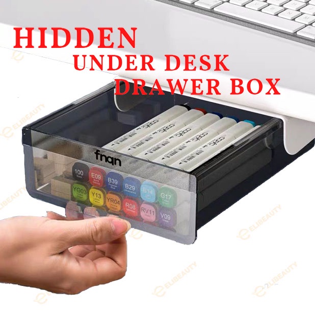 ELIBEAUTY Under Table Desk Drawer Stationary Box Self-adhesive Under ...