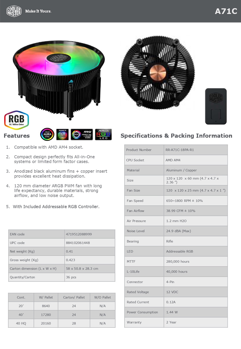 COOLER MASTER A71C ARGB TOWER CPU COOLER AIR COOLER Shopee