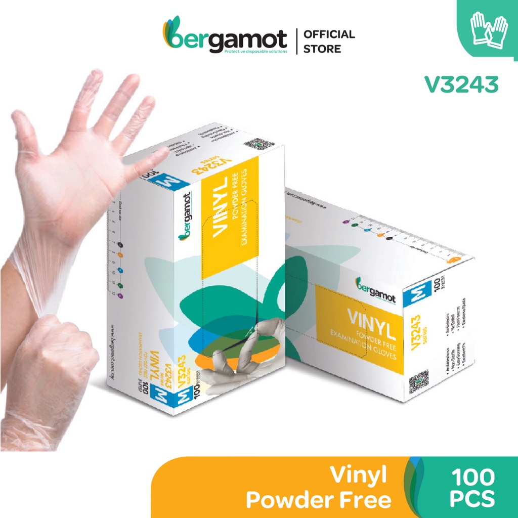 V3243 Bergamot Food Grade Vinyl Disposable Gloves (100 Pcs) Shopee