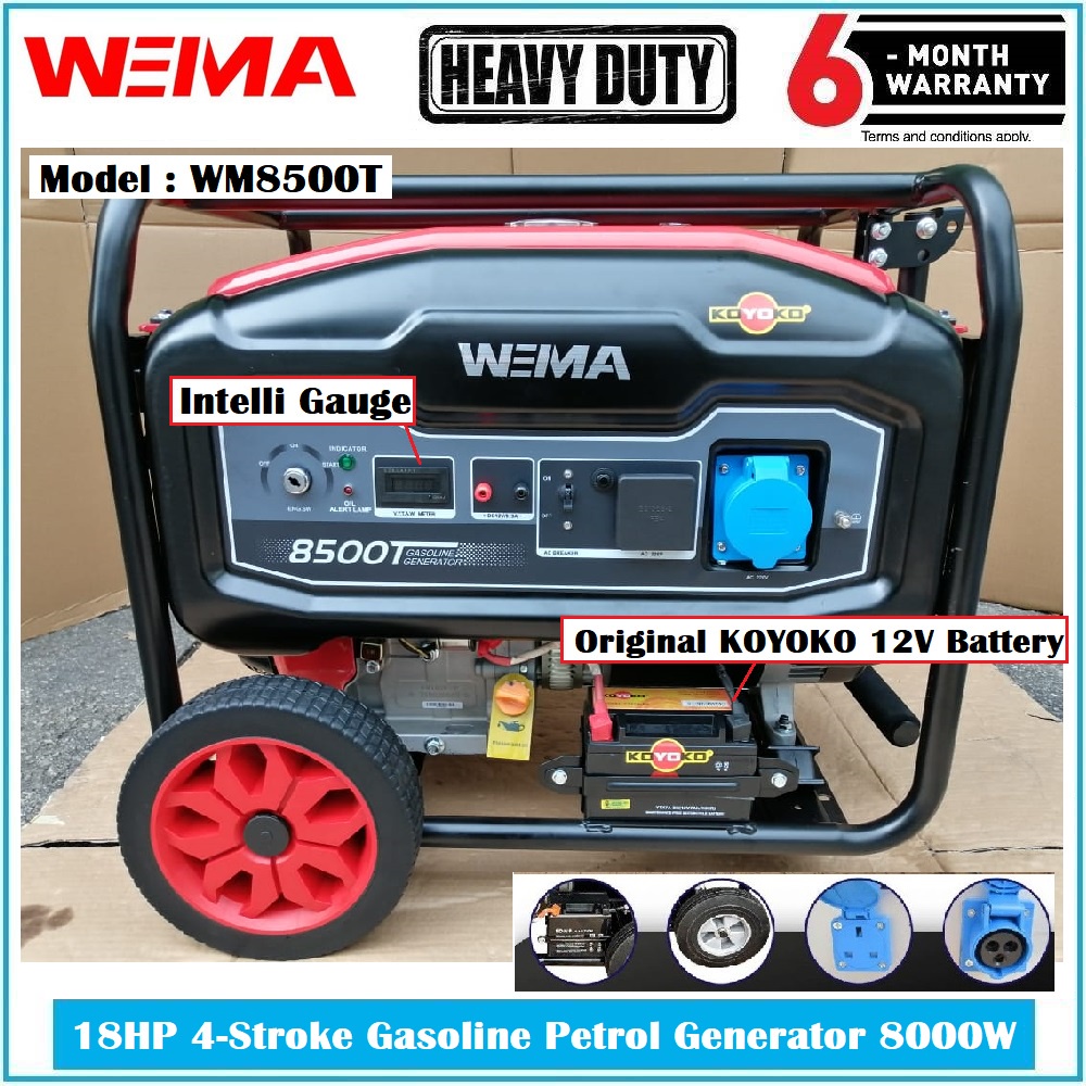 WEIMA 8000W 18HP 4-Stroke Gasoline Petrol Generator WM8500T - With Big ...