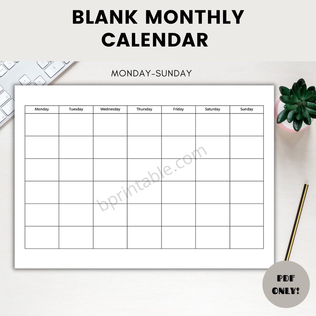 [PDF] Printable Blank Undated Monthly Calendar Planner PDF Planner ...