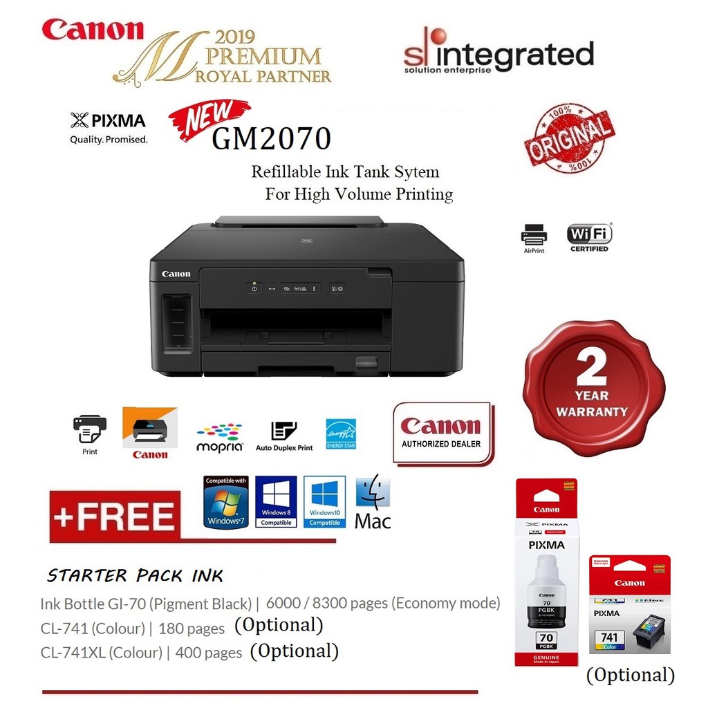 Canon Pixma Gm2070 Ink Efficient G Series Refillable Ink Tank System Monochrome Printer Print 9301